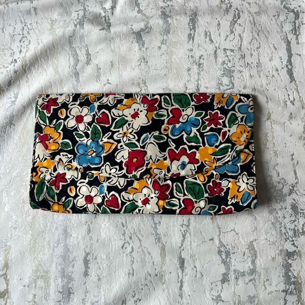 Bally International 1980s vintage floral silk envelope clutch